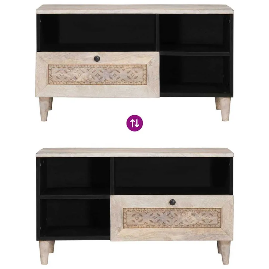Meuble TV Blanc Blanchi 80 x 33 x 46 cm Bois de mangue massif - 10