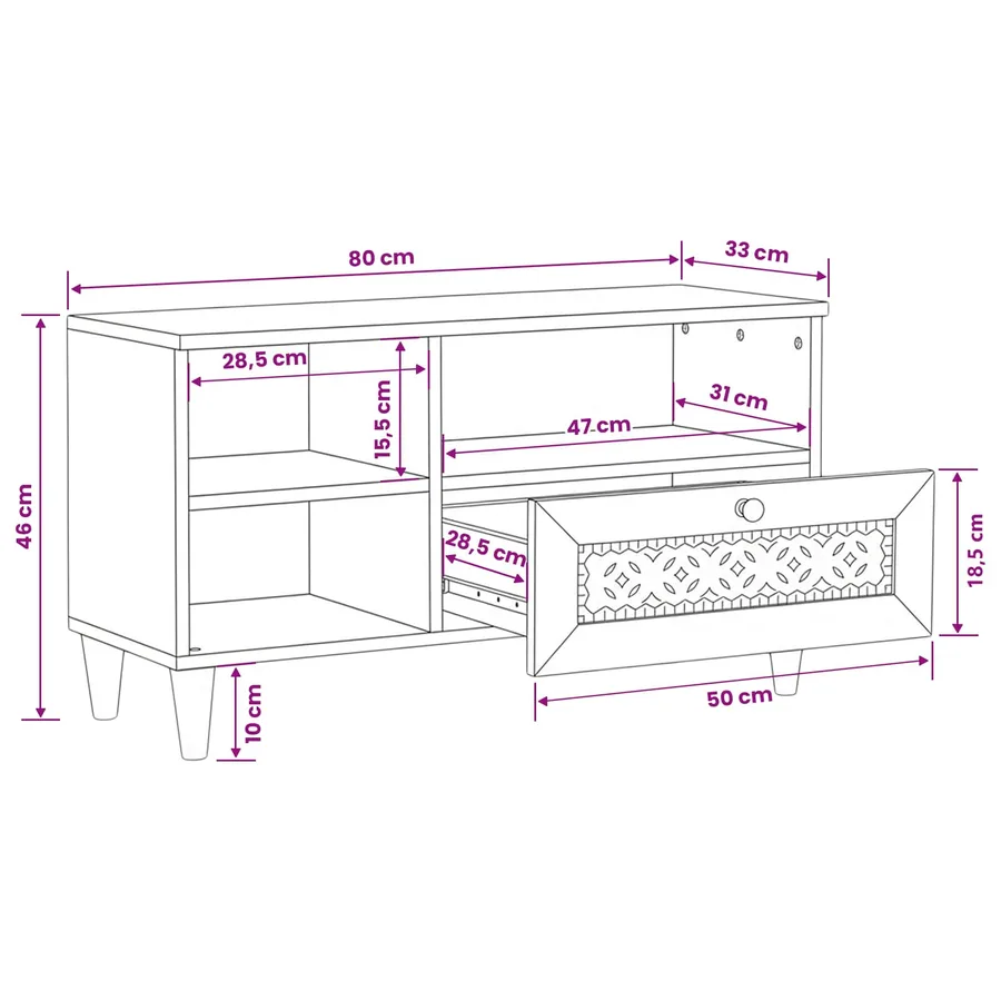 Meuble TV Blanc Blanchi 80 x 33 x 46 cm Bois de mangue massif - 12