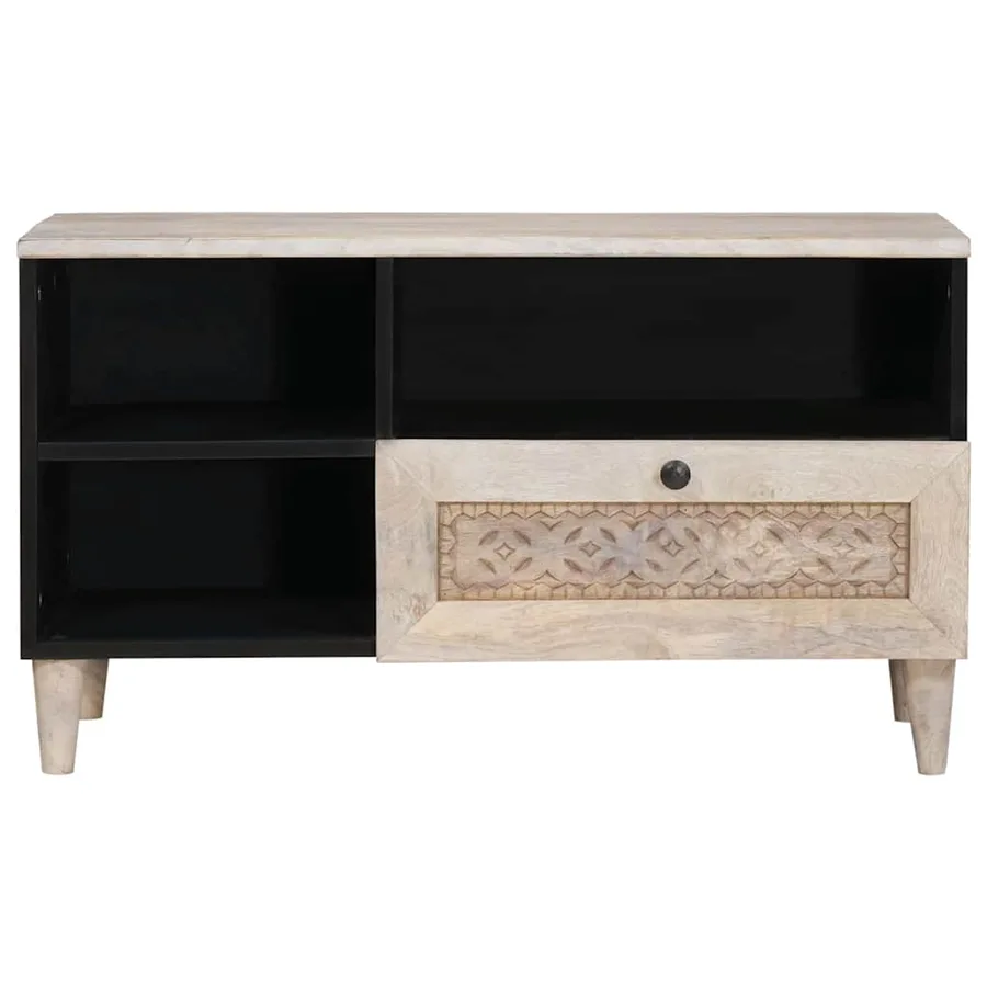 Meuble TV Blanc Blanchi 80 x 33 x 46 cm Bois de mangue massif - 3