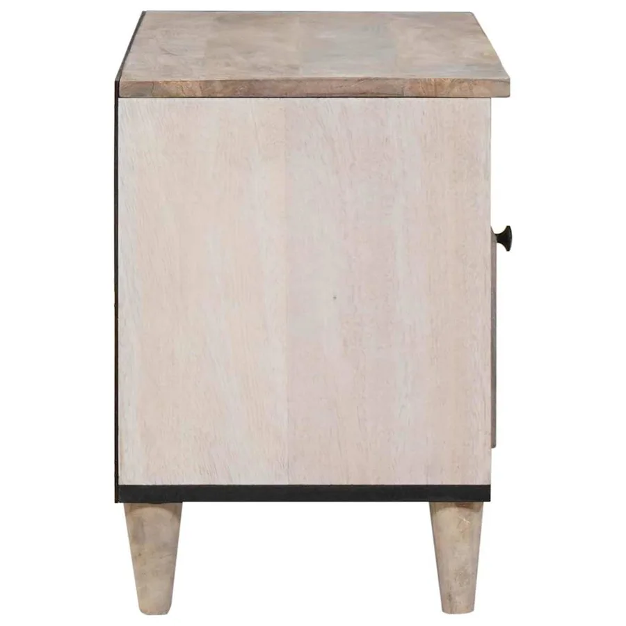 Meuble TV Blanc Blanchi 80 x 33 x 46 cm Bois de mangue massif - 4