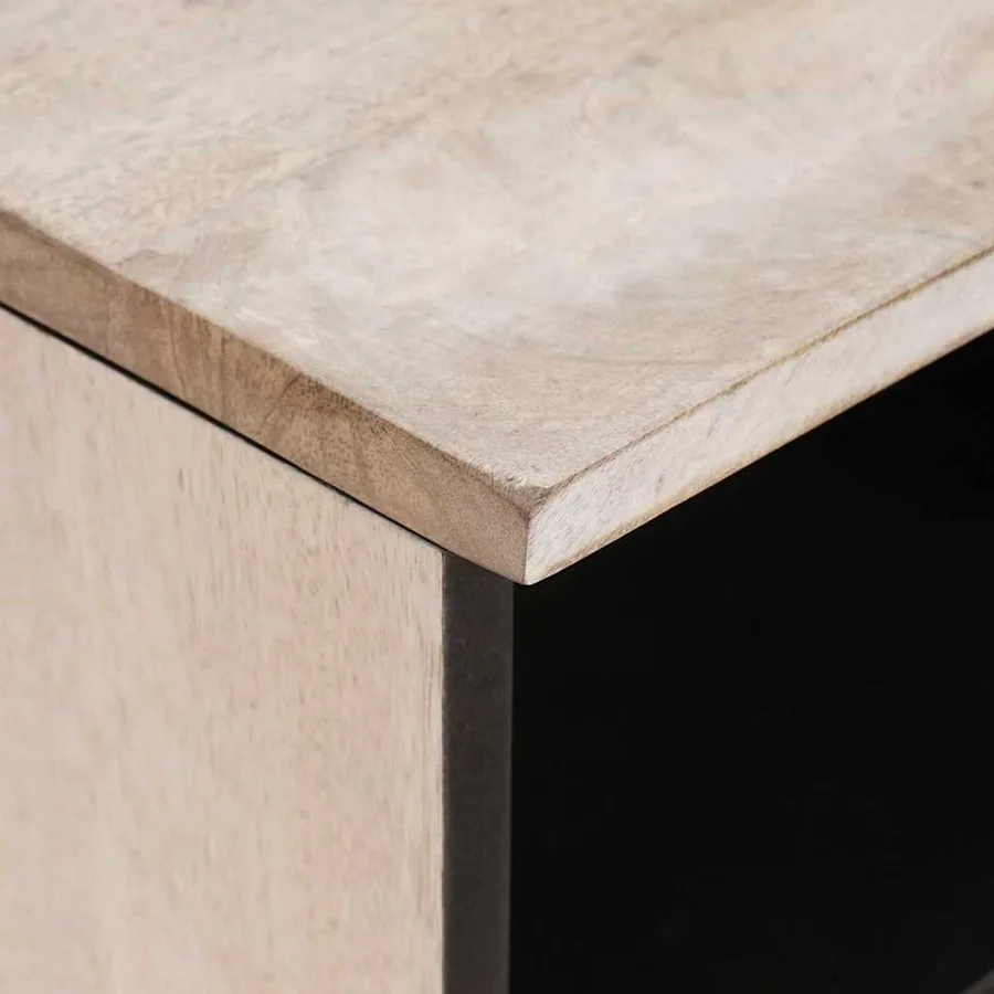 Meuble TV Blanc Blanchi 80 x 33 x 46 cm Bois de mangue massif - 6