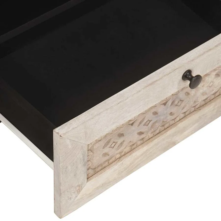 Meuble TV Blanc Blanchi 80 x 33 x 46 cm Bois de mangue massif - 7