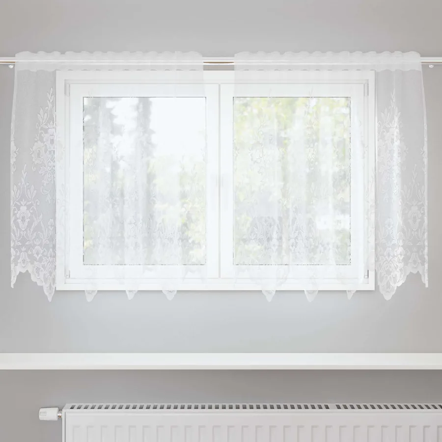 Rideau en Dentelle Floral Blanc 100 x 150 cm Polyester