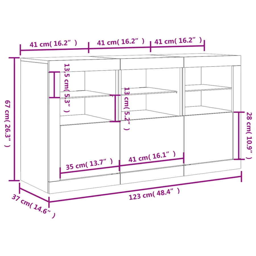 Buffet avec lumières LED sonoma gris 123x37x67 cm - 17