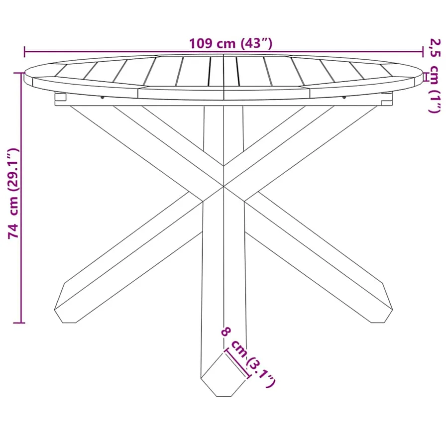 Table de jardin Ø109x74 cm bois de teck solide - 9