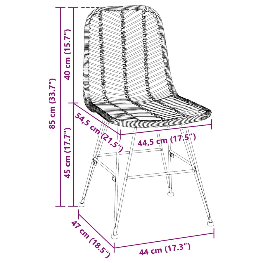 Chaise de salle à manger 2 pcs Rotin et métal Naturel - 11