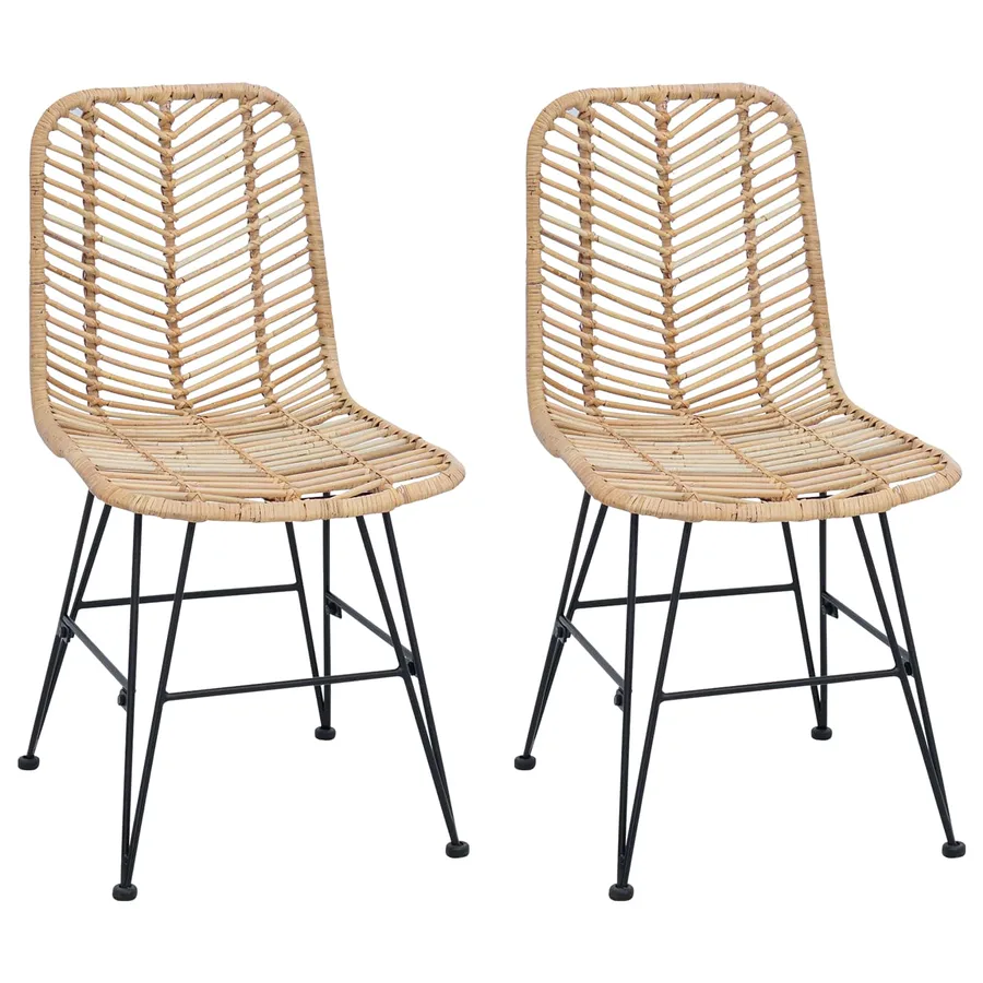 Chaise de salle à manger 2 pcs Rotin et métal Naturel - 2