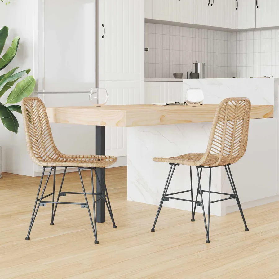 Chaise de salle à manger 2 pcs Rotin et métal Naturel - 3