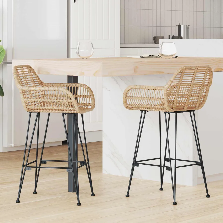 Chaise de bar 2 pcs 55 x 52 x 92 cm Rotin et métal