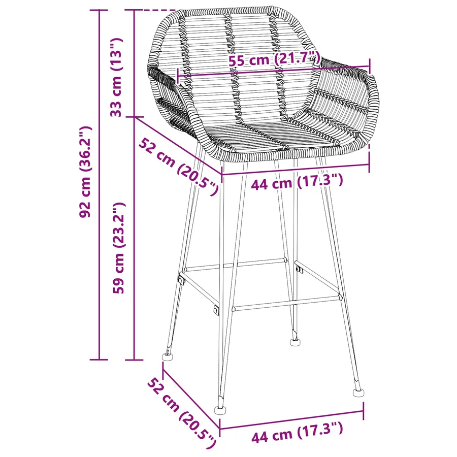 Chaise de bar 2 pcs 55 x 52 x 92 cm Rotin et métal - 11