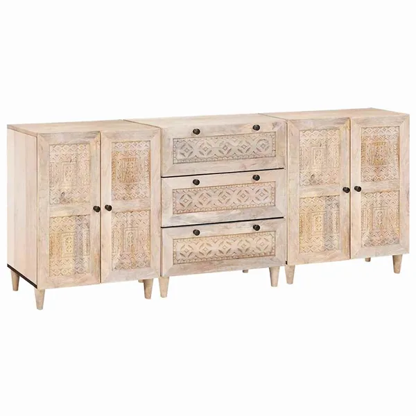 Buffet 3 pcs Blanc 180 x 33,5 x 75 cm bois de manguier massif