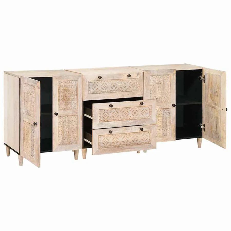 Buffet 3 pcs Blanc 180 x 33,5 x 75 cm bois de manguier massif - 2