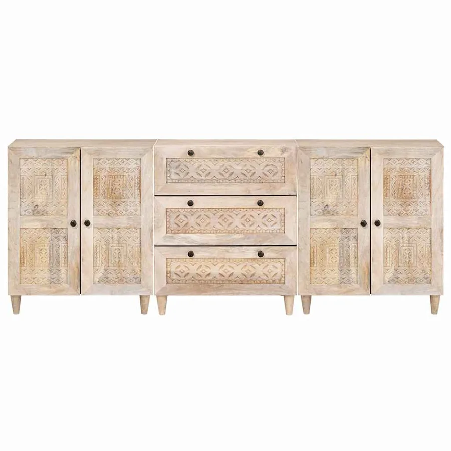 Buffet 3 pcs Blanc 180 x 33,5 x 75 cm bois de manguier massif - 5