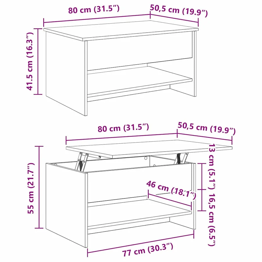 Table basse Chêne artisanal 80 x 50,5 x 41,5 cm - 12