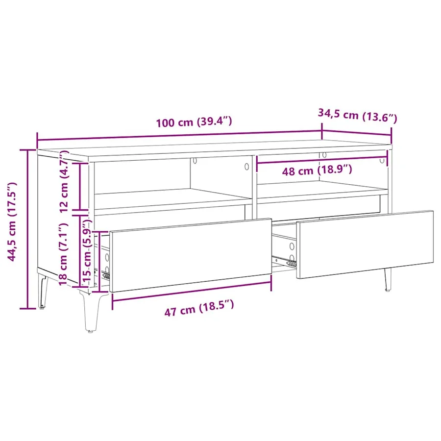 Meuble TV avec tiroir Bois Ancien 100 x 34,5 x 44,5 cm - 12