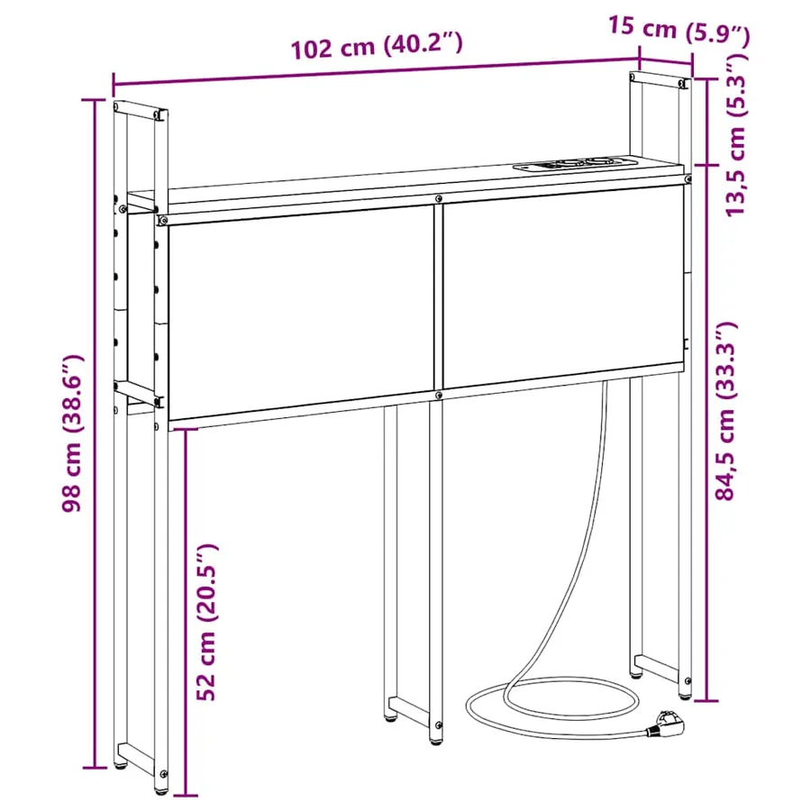 Headboard de Rangement avec Station de Charge Sonoma gris - 13