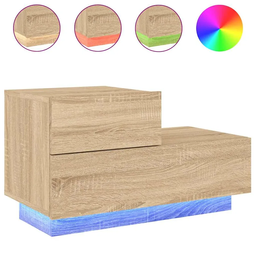 Table de chevet avec lumières LED chêne sonoma 70x36x40,5 cm - 2