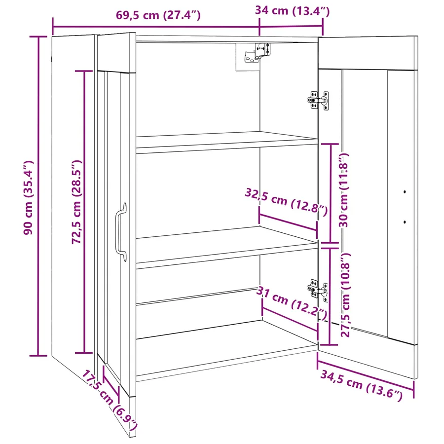 Armoires Murailles 2 pcs chêne artisanal 69,5 x 34 x 90 cm - 13