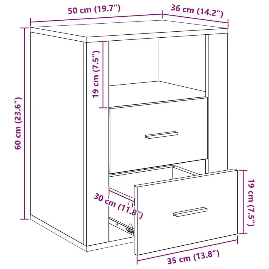 Cabinet de chevet Chêne noir 35 x 50 x 60 cm Bois d'ingénierie - 13