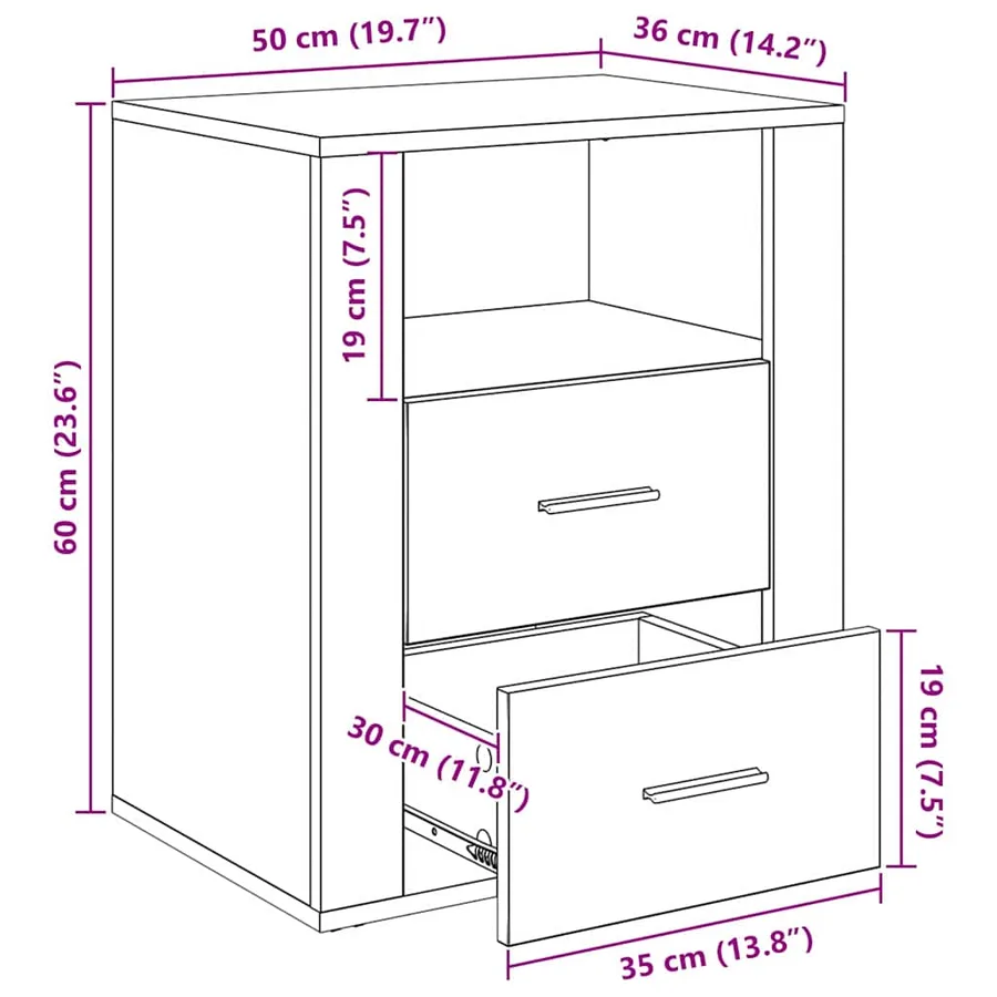 Cabinet de chevet Chêne noir 35 x 50 x 60 cm Bois d'ingénierie - 14