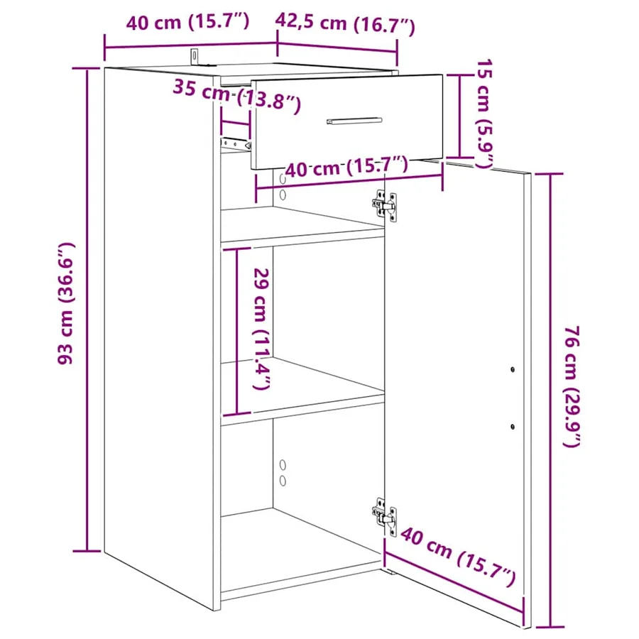 Armoire de rangement avec tiroir Chêne Noir 40 x 42,5 x 93 cm - 16