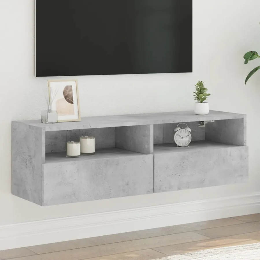 Meuble TV mural gris béton 100x30x30 cm bois d'ingénierie