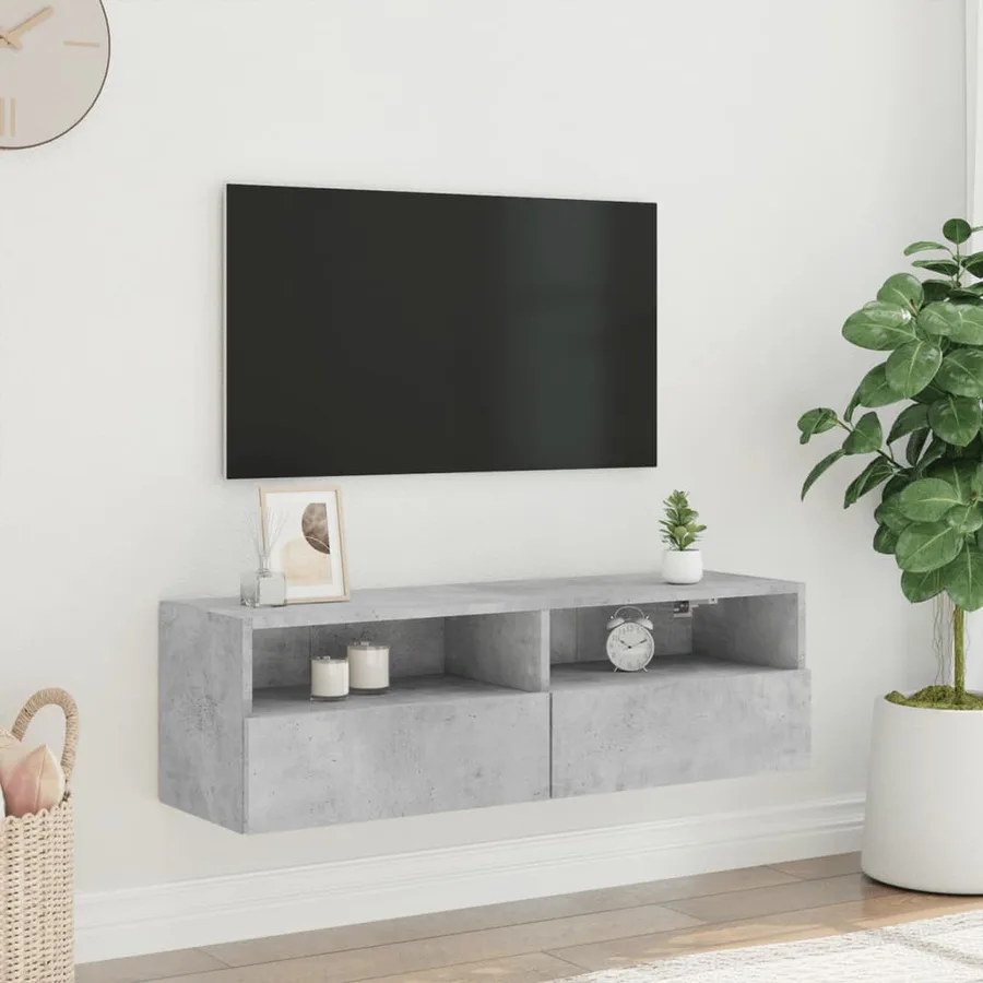 Meuble TV mural gris béton 100x30x30 cm bois d'ingénierie - 3