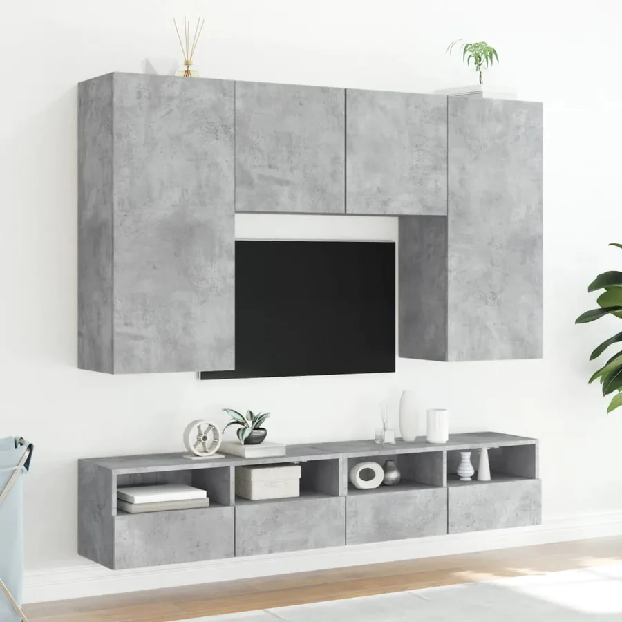 Meuble TV mural gris béton 100x30x30 cm bois d'ingénierie - 4