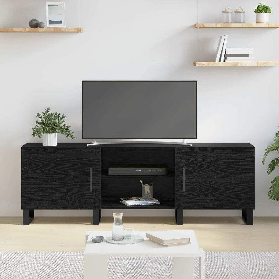Meuble TV Chêne noir 150 x 30 x 50 cm Bois d'ingénierie - 4