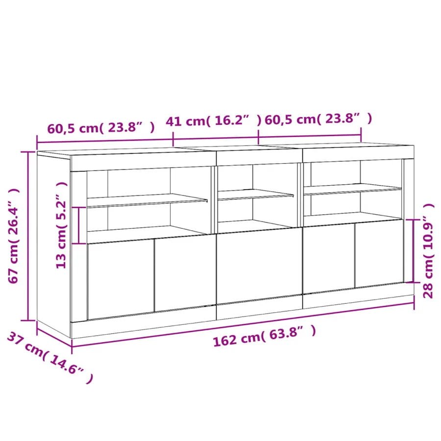 Buffet avec lumières LED chêne sonoma 162x37x67 cm - 17