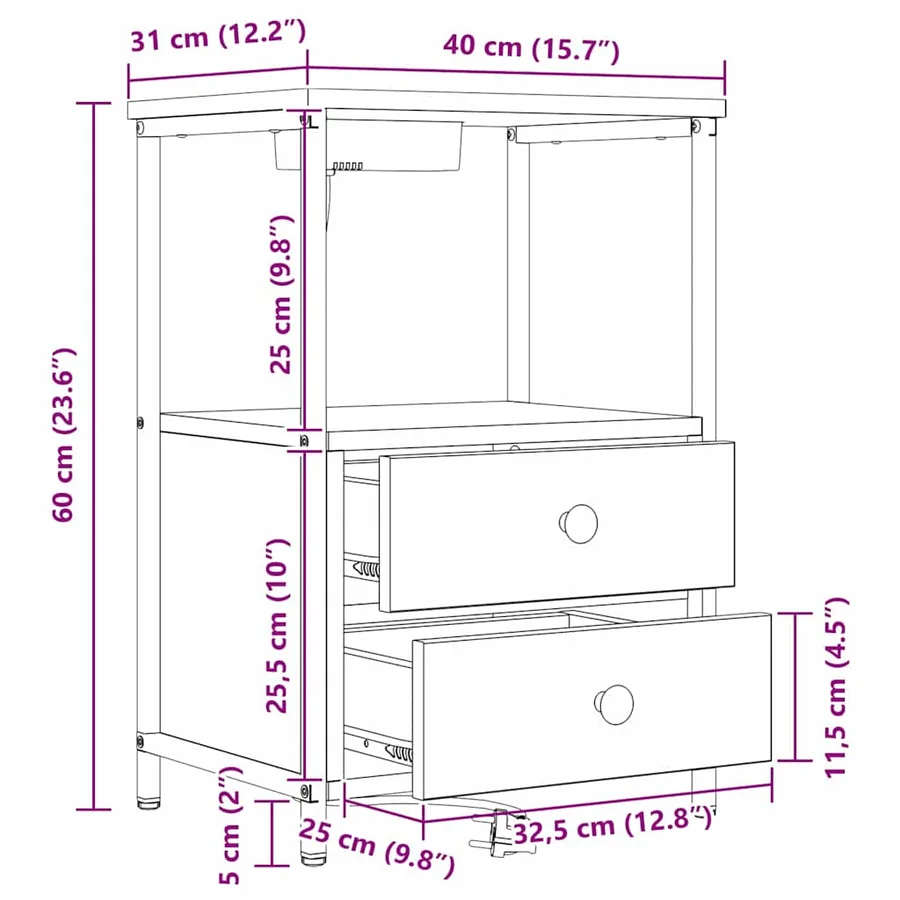 Cabinet de chevet 2 pcs Chêne Sonoma 40 x 31 x 60 cm - 15