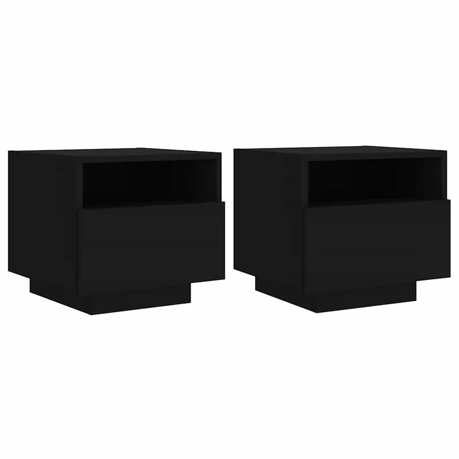 Armoires de chevet avec lumières LED 2 pcs noir 40x39x37 cm - 2