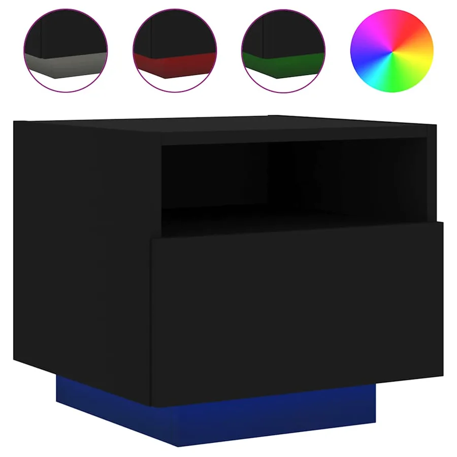 Armoires de chevet avec lumières LED 2 pcs noir 40x39x37 cm - 5