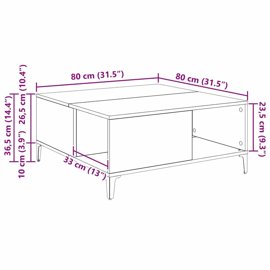 Table basse Chêne noir 80 x 80 x 36,5 cm Bois d'ingénierie - 10