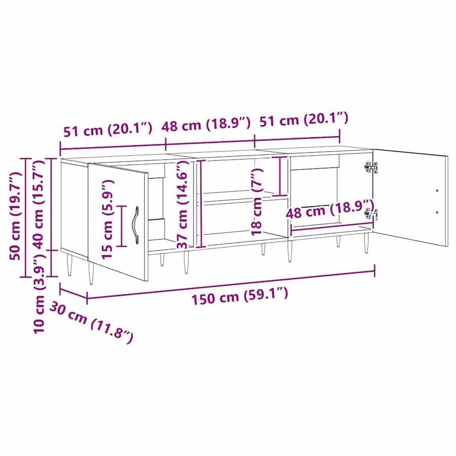 Meuble TV Bois ancien 150 x 30 x 50 cm Bois d'ingénierie - 14