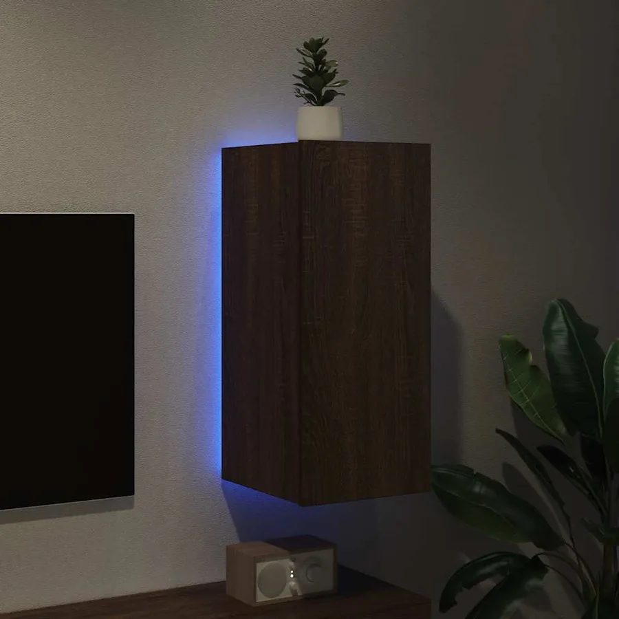 Meuble TV mural avec lumières LED chêne marron 30,5x35x70 cm - 4