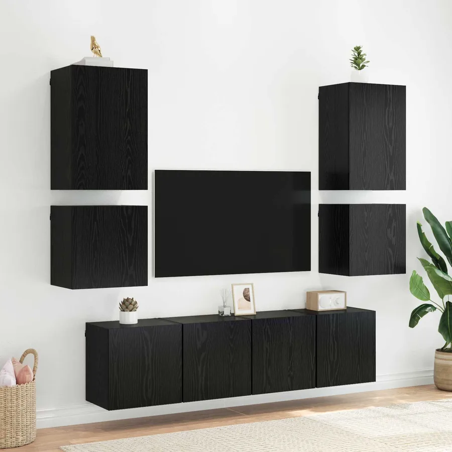 Meubles TV muraux Montage mural 2 pcs Chêne noir 40,5x30x40cm - 5
