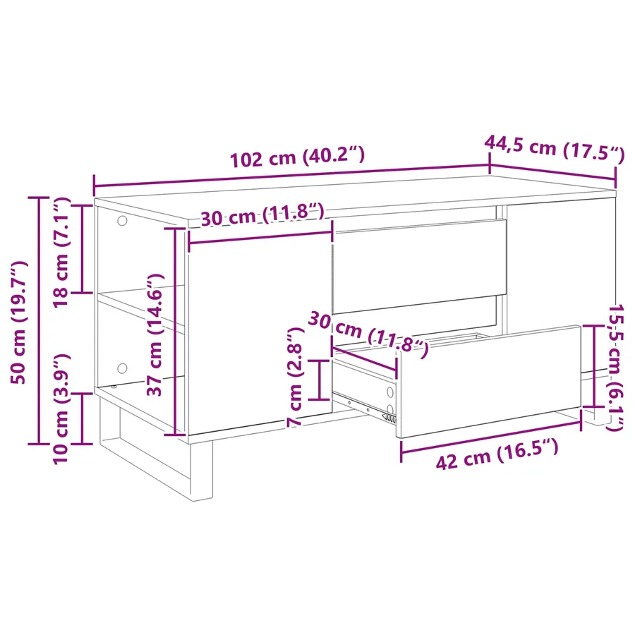 Table basse Bois Ancien 102 x 44,5 x 50 cm Bois d'ingénierie - 13