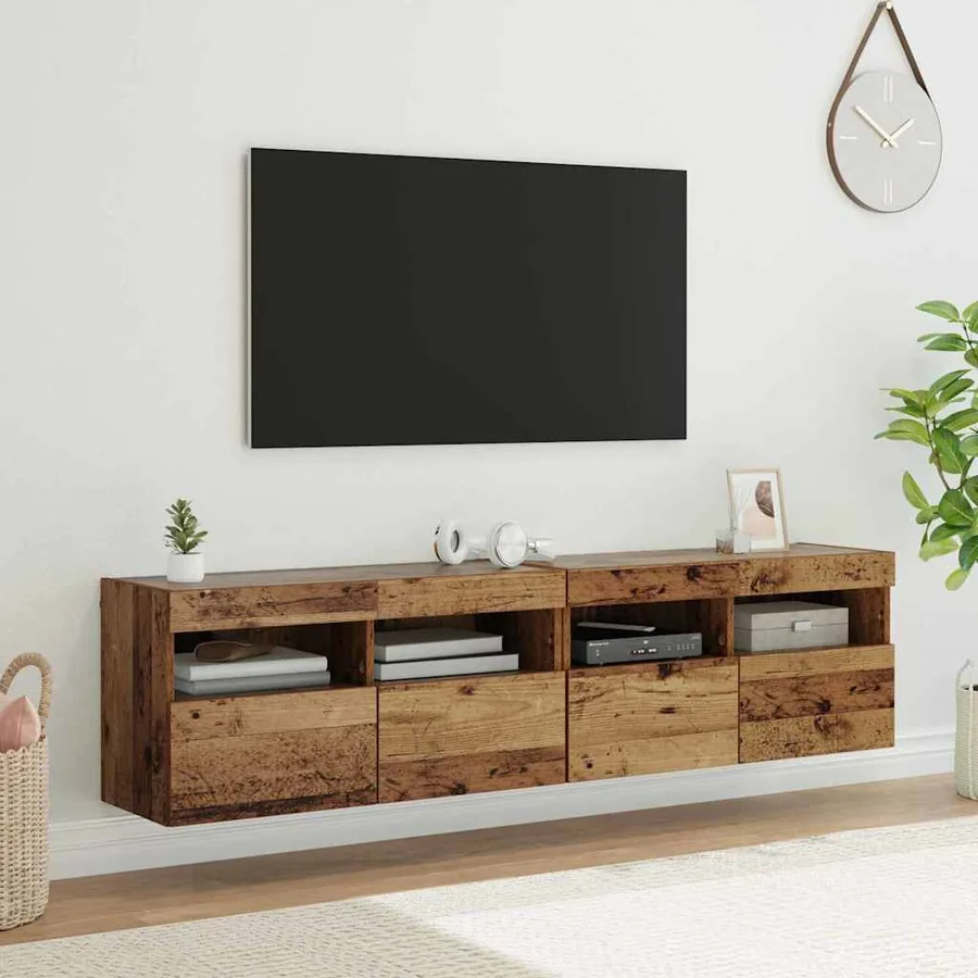 Meubles TV muraux avec LED 2 pcs Bois Ancien 80 x 30 x 40 cm