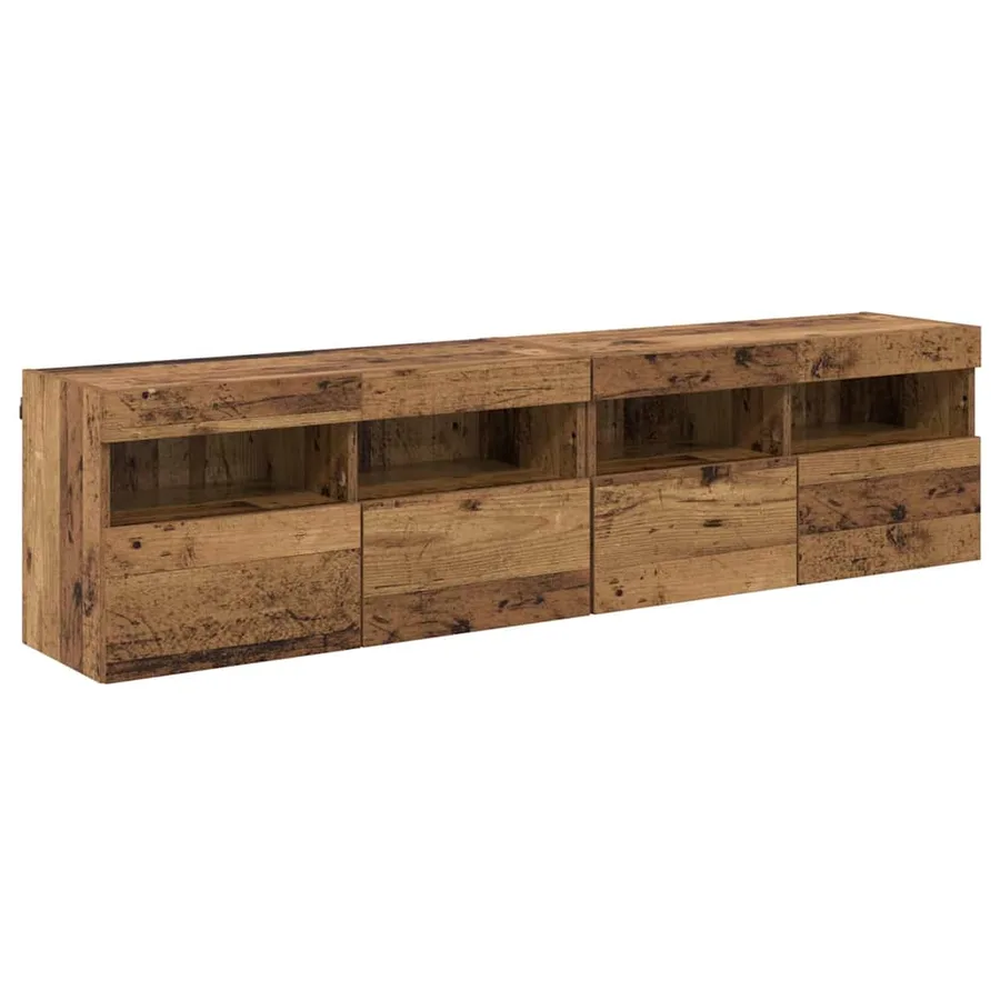 Meubles TV muraux avec LED 2 pcs Bois Ancien 80 x 30 x 40 cm - 2