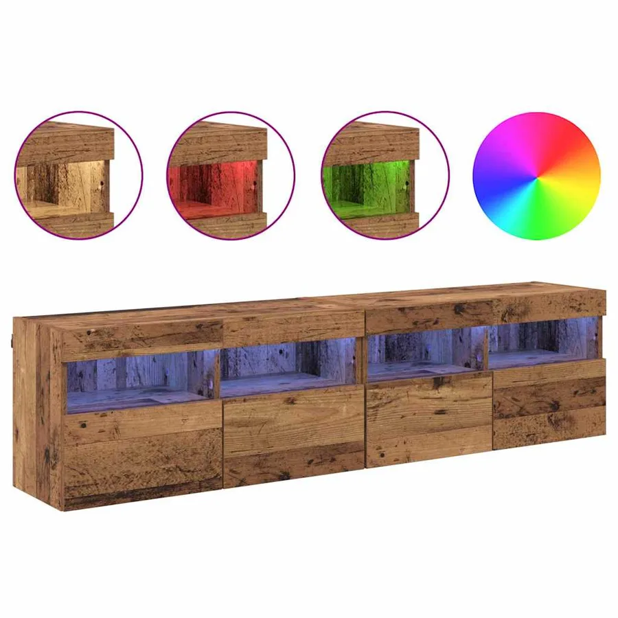 Meubles TV muraux avec LED 2 pcs Bois Ancien 80 x 30 x 40 cm - 4
