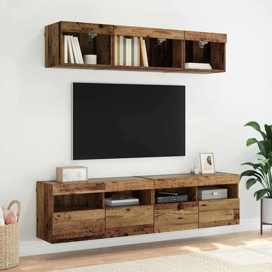 Meubles TV muraux avec LED 2 pcs Bois Ancien 80 x 30 x 40 cm - 6
