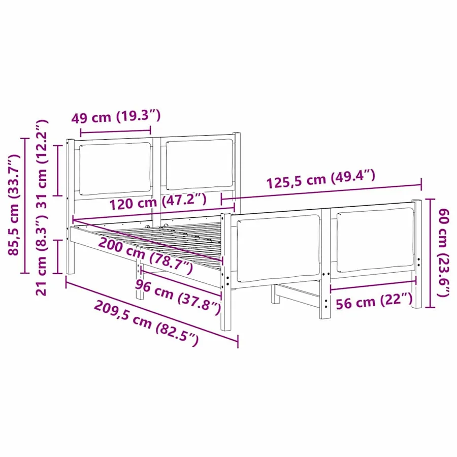 Cadre de lit avec tête de lit Gris clair 120 x 200 cm tissu - 11