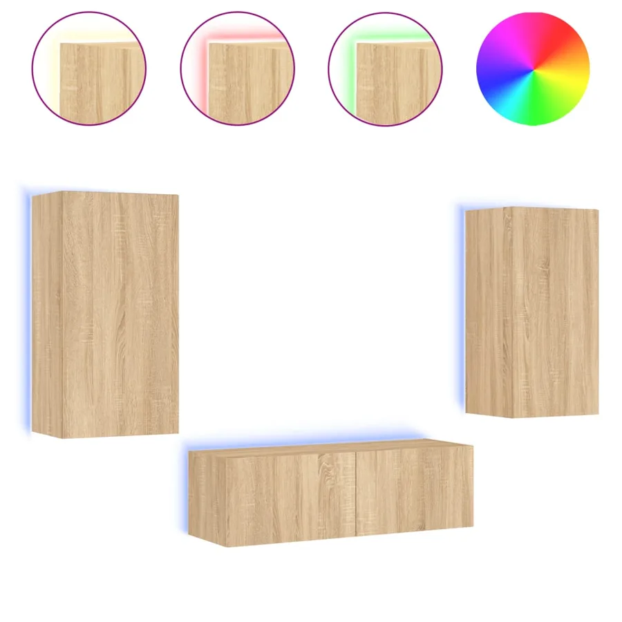 Meuble TV muraux 3 pcs avec lumières LED chêne sonoma - 2
