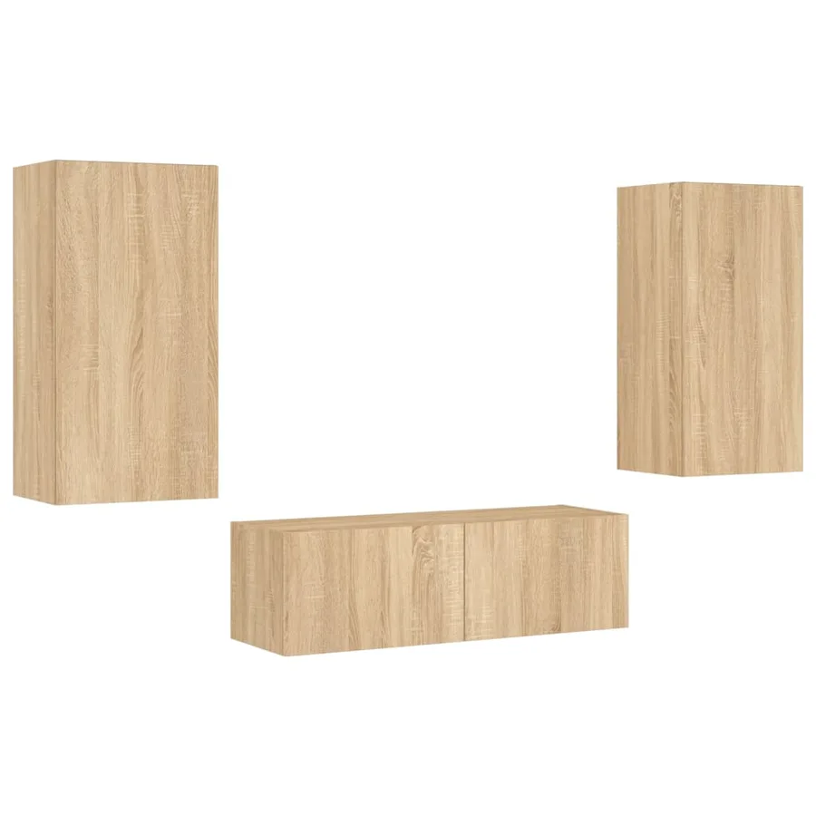 Meuble TV muraux 3 pcs avec lumières LED chêne sonoma - 3