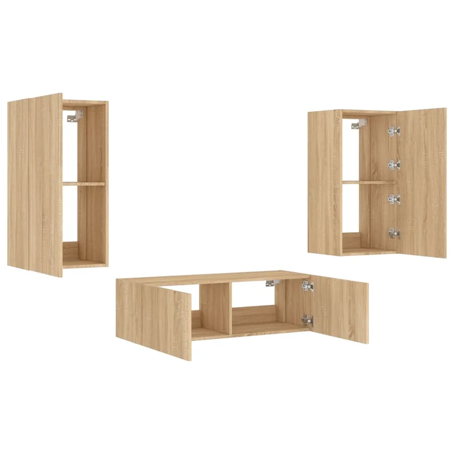 Meuble TV muraux 3 pcs avec lumières LED chêne sonoma - 6