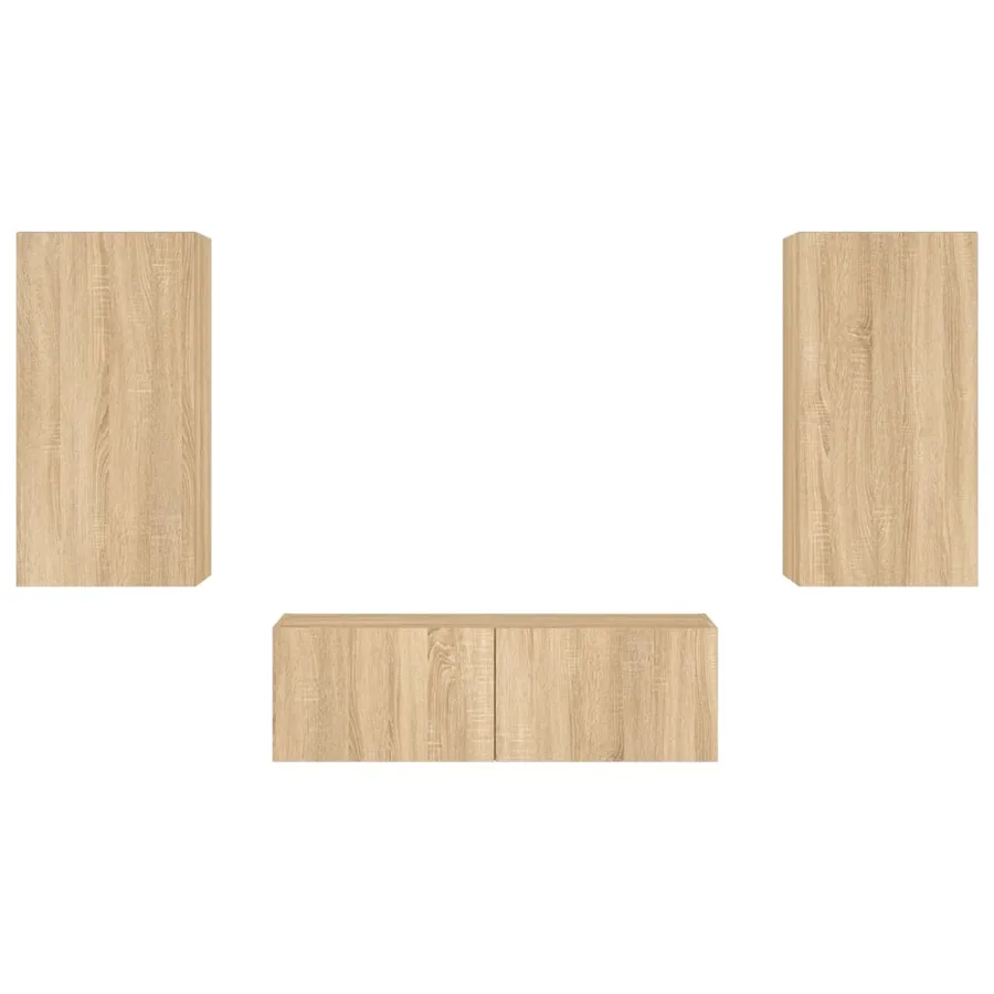 Meuble TV muraux 3 pcs avec lumières LED chêne sonoma - 7