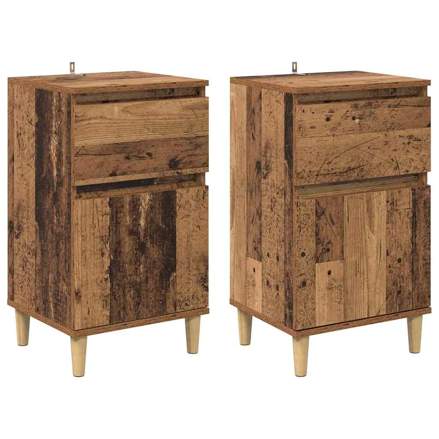 Cabinet de chevet avec tiroir 2 pcs Bois ancien 40 x 35 x 70 cm - 2