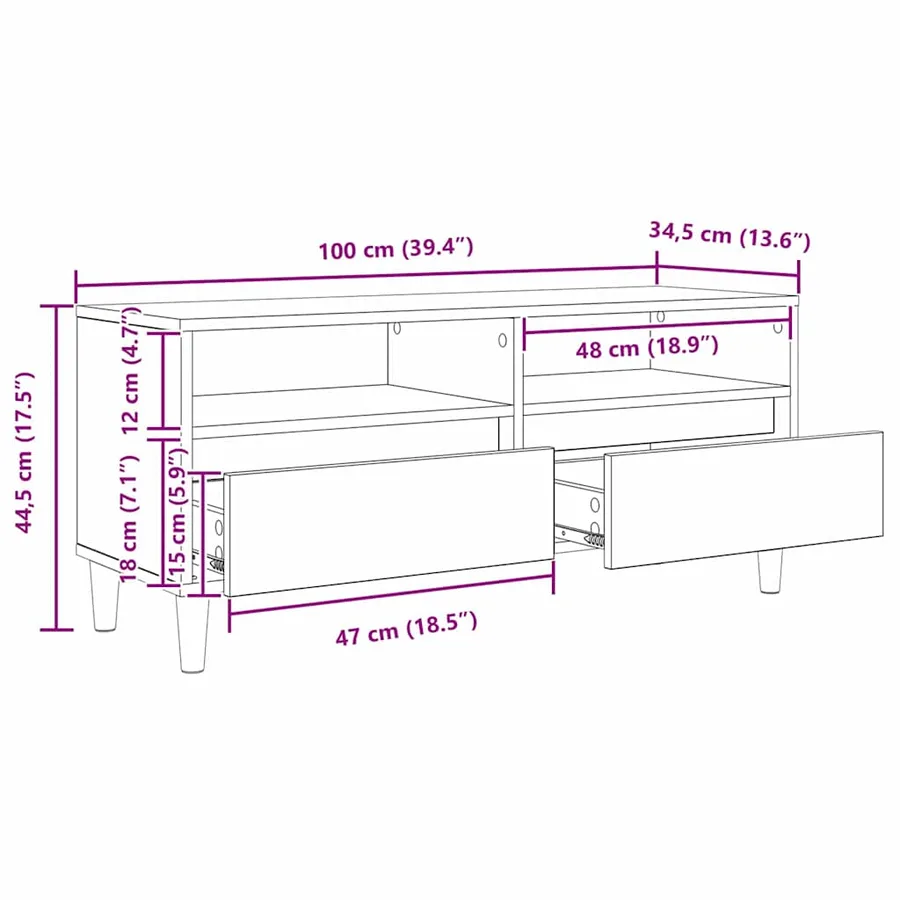 Meuble TV Chêne noir 100 x 34,5 x 44,5 cm Bois d'ingénierie - 12