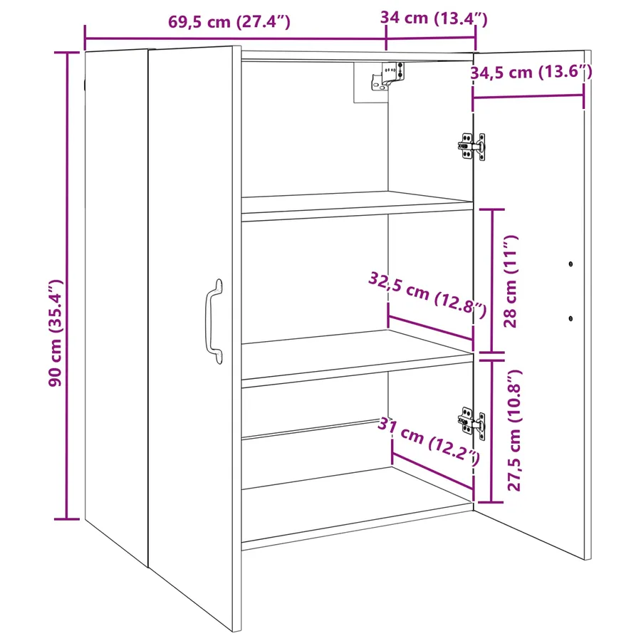 Meuble mural Bois ancien 69,5 x 34 x 90 cm Bois d'ingénierie - 12